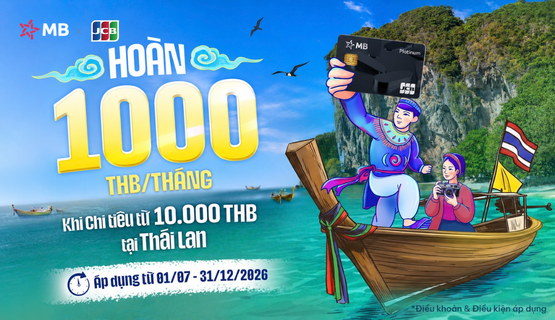 Hình minh họa ưu đãi: Thẻ MB JCB: Hoàn 1000 Baht Thái mỗi tháng cho giao dịch tại Thái Lan