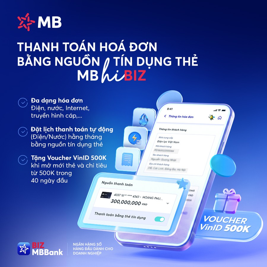 Hình minh họa ưu đãi: THANH TOÁN HÓA ĐƠN DOANH NGHIỆP BẰNG NGUỒN TÍN DỤNG THẺ MB HI BIZ