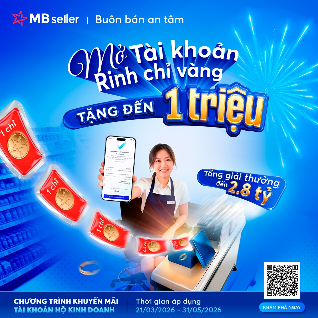 Hình minh họa ưu đãi: [MB Seller] “ Khởi lộc phú quý cùng MB” - Cơ hội nhận giải thưởng đến 1 triệu và 1 chỉ vàng khi mở tài khoản hộ kinh doanh MB